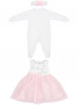 Комплект на выписку "Бабочка" комбинезон и платье (молочное с розовой юбкой)