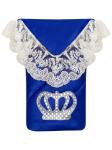 Летний конверт-одеяло на выписку "Империя" синий с молочным кружевом и большой короной на липучке