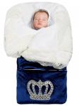 Конверт-одеяло на выписку "Императорский" (темно-синий с молочным кружевом и большой короной на молнии)