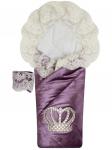 Конверт-одеяло на выписку "Императорский" (пыльная роза с молочным кружевом и большой короной на липучке)