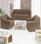 Чехол для мягкой мебели Juanna 3-х пр, диван+ 2 кресла, 100% ПЭ, серо-коричневый Турция