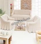 Чехол для мягкой мебели Juanna 3-х пр, диван+ 2 кресла, 100% ПЭ, кремовый