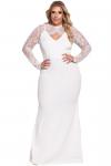 Белое платье-русалка с кружевным болеро с длинными рукавами