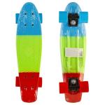 Пластик. скейтборд трёхцветный, разм деки 22х6, подвеска-Al усилен., колеса PU 60х45  мм