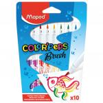 Фломастеры MAPED (Франция) "Color'peps" 10 цв, наконечник-кисть, суперсмываемые, европодвес, 848010