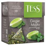 Чай TESS (Тесс) "Ginger Mojito", зеленый с ароматом мяты и лайма, 20 пирамидок по 1,8г, ш/к 07880