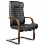 Кресло для приемных и переговорных "Атлант-экстра", кожа, дерево (орех D-08), черное К-01, ш/к 80379