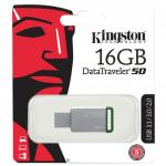 Флэш-диск 16GB KINGSTON DataTraveler 50 USB 3.0, металл. корпус, серебристый/зеленый, DT50/16GB