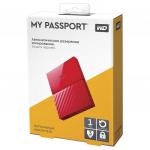 Диск жесткий внешний HDD WESTERN DIGITAL My Passport 1TB 2.5", USB 3.0,  красный, WDBBEX0010BRD-EEUE