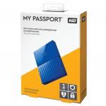 Диск жесткий внешний HDD WESTERN DIGITAL My Passport 1TB 2.5", USB 3.0,  синий, WDBBEX0010BBL-EEUE