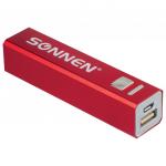 Аккумулятор внешний SONNEN Powerbank V61 с, 2600 mAh, литий-ионный, красный, алюминиевый, 262748