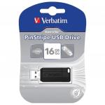 Флэш-диск 16GB VERBATIM PinStripe USB 2.0, черный, 49063