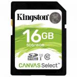 Карта памяти SDHC 16GB KINGSTON Canvas Select UHS-I U1, 80 Мб/сек (class 10), SDS/16G