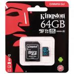 Карта памяти microSDXC 64GB KINGSTON Canvas Go UHS-I U3, 90 Мб/сек (class 10), адаптер, SDCG2/64GB