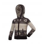 Norveg Sweater Wool Кофта детская на молнии с капюшоном, цвет коричневый с белыми снежинками