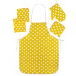 Набор для кухни "Ассорти" 5 предметов (рукавичка-прихватка, прихватка, фартук, полотенце - 2 шт.), рогожка, 100 % хлопок, "Горошек (жёлтый)"