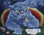 Синий кот играет в карты