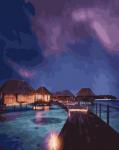 Домики на Мальдивах в ночной красе