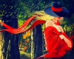 Девушка в красном  и шляпе
