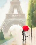 Пара под зонтом в Париже