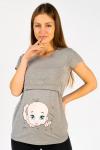 Арт. Ф15061 Футболка для беременных и кормящих с принтом «Малыш» серый меланж