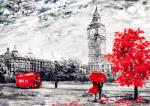 Пара с красным зонтом на фоне осеннего Лондона