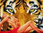 Девушка топлес и тигр