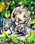 Белые тигрята и их мама в зарослях
