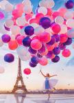 Воздушная балерина с разноцветными шарами в Париже