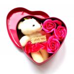 Подарочный набор ярко или бледно розовый "Love you" Розы и Мишка в коробочке на 14 февраля или 8 марта ( с мыльными лепестками) , арт.002.155