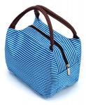 TK 0266 Термосумка для ланч-бокса в полоску «ГОРЯЧИЙ ОБЕД» голубая (NEW Stripe Lunch Box Bag With Handle blue)