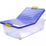 "BranQ" Контейнер-ящик для хранения пластмассовый "Unibox" 30л, 61х40х20см, складная крышка, на колесах, ручки-клипса, синий лего (Россия)