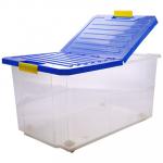"BranQ" Контейнер-ящик для хранения пластмассовый "Unibox" 57л, 61х40х34 см, складная крышка, на колесах, ручки-клипса, синий лего (Россия)