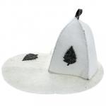 Комплект банный из войлока 2 предмета: шапка, коврик, белый (Россия)