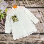 Рубашка-туника SIZE PLUS карман пайетки белая A133