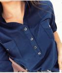 Блузка с ремешком креп шифон тем-синяя A117