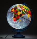 Глобус Земли физико-политический рельефный с подсветкой, D-250 мм