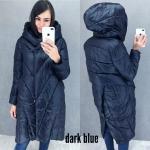 Болоневое пальто с объемным капюшоном dark blue LE