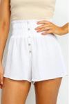 Белая короткая юбка-шорты с широким поясом-резинкой и на пуговицах