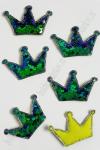 Патч 3D, с двухсторон. пайетками "Корона" 6*4 см (10 шт) SF-1884, зеленый хамелеон