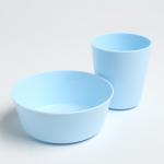 Набор детской посуды (стакан+миска), цвет голубой