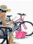Девушка на лавочке и велосипед