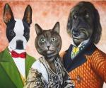 Две собаки и кошка в костюмах на портрете