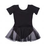 Купальник для хореографии х/б, короткий рукав, юбка-сетка, размер 32, цвет чёрный