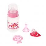 Набор подарочный «Первый подарок малышу», 4 предмета: бутылочка для кормления 250 мл, пустышка с колпачком, прорезыватель, соска силиконовая, от 0 мес., цвет розовый