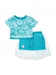 Комплект нарядный из блузы и двойной юбки из кулирки с лайкрой, гипюра и сетки