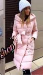 Болоневое пальто с капюшоном и пояском розовое ZI LE