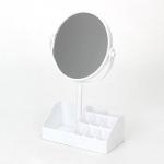 Зеркало-органайзер для косметики, пластик, стекло, d15 см, 26,5х17 см, белый