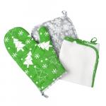Набор для кухни "Новый год" 3 предмета (рукавичка-прихватка, прихватка, полотенце), 100 % хлопок, "Зелёный"