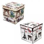 Пуфик-куб складной,  ПУ,  спанбонд,  картон,  31х31х31  см,  до 80   кг,  Путешествия,  2 дизайна